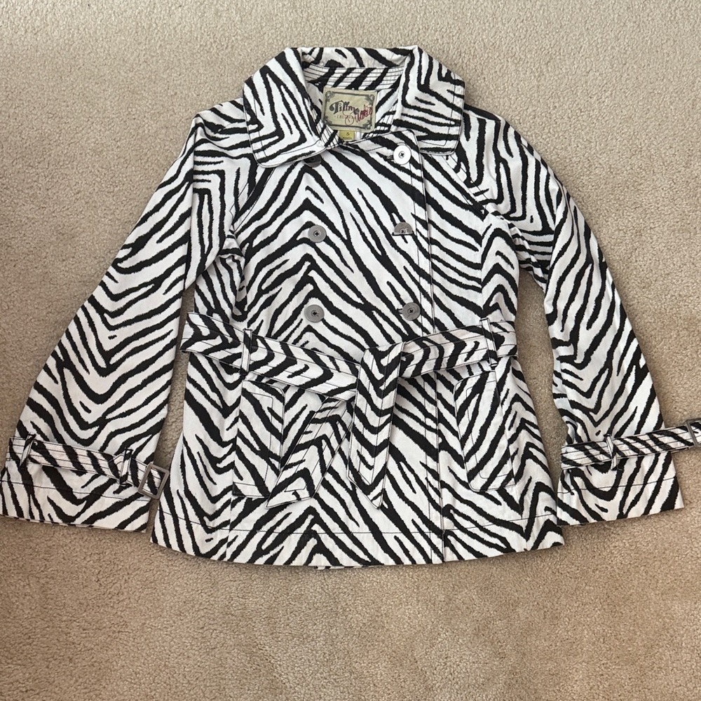 Fillmore California Studio Short Zebra Print Belted Trench Coat